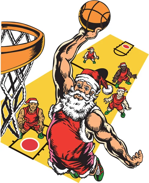 Santa Claus Slam Dunk Vector Illustration — Stock Vector