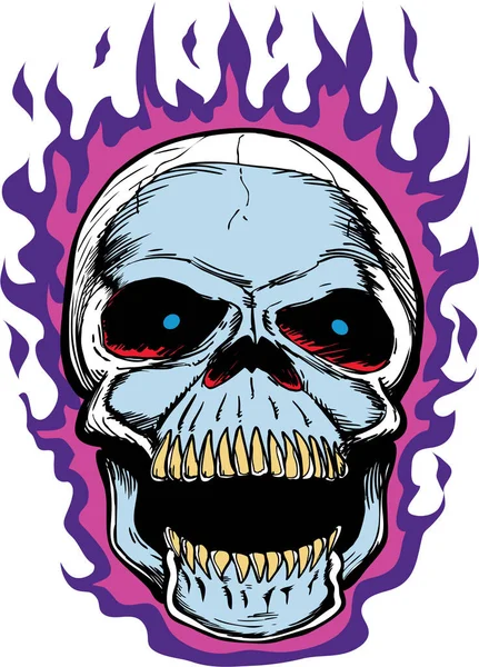 Crâne Rire Humain Avec Des Flammes Illustration Vectorielle — Image vectorielle