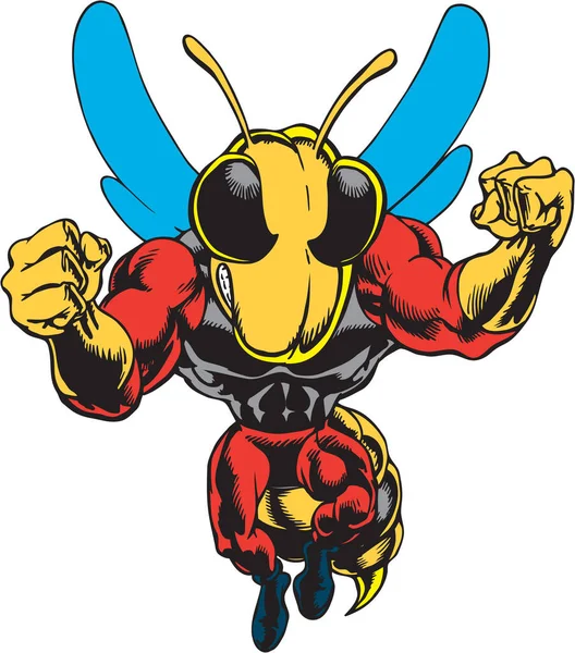 Super Bee Mascote Carregamento Vector Ilustração — Vetor de Stock