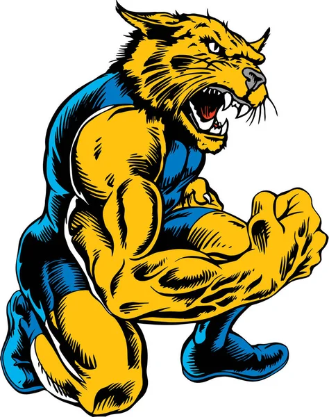 Wildcat Mascot Wrestler Vector Illustration — Vector de stock