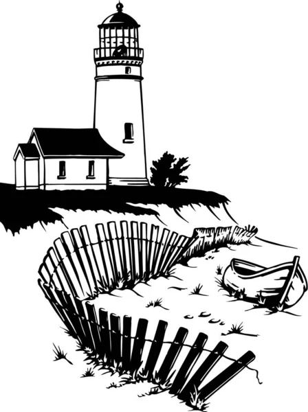灯台とビーチベクトルイラスト — ストックベクタ