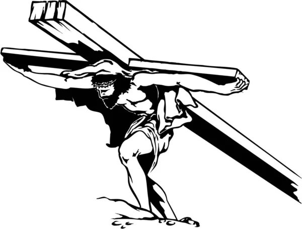 Jézus Hordozza Kereszt Vektor Illusztráció — Stock Vector