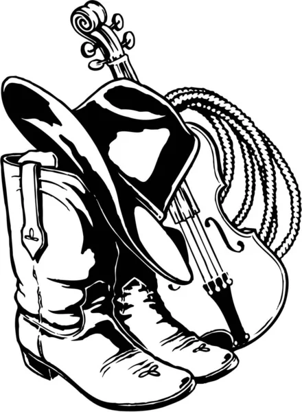 Botas Chapéu Corda Fiddle Ilustração — Vetor de Stock