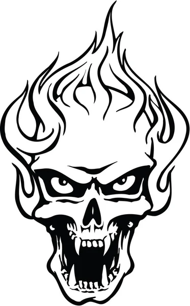 Flaming Skull Met Fangs Vector Illustratie — Stockvector