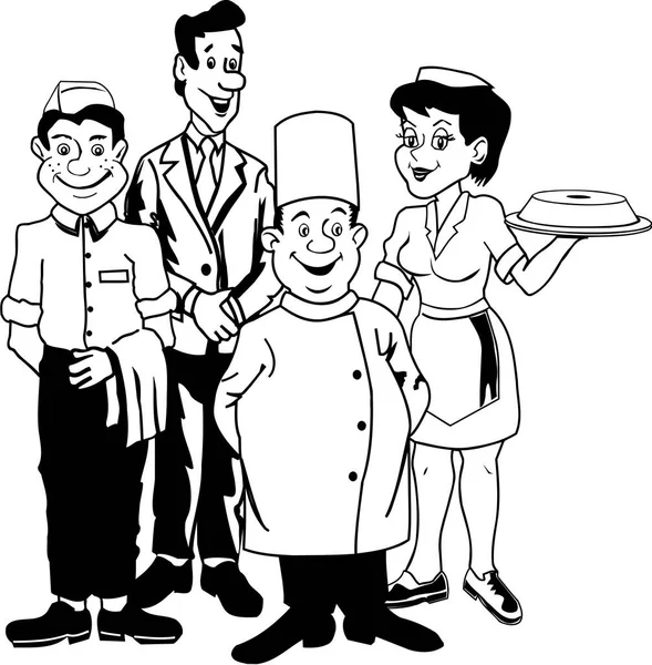 レストラングループ ベクター漫画 — ストックベクタ