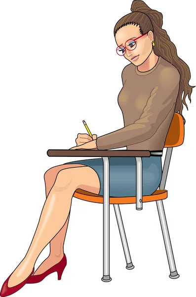 Estudiante Tomando Notas Vector Ilustración — Vector de stock