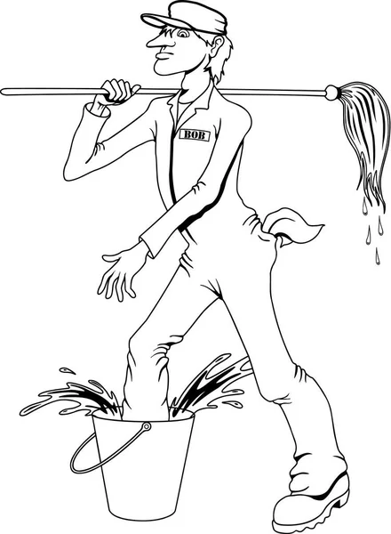 Janitor Vector Cartoon Ilustração — Vetor de Stock