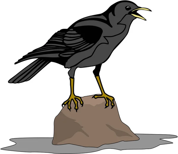 岩石矢量图解上的乌鸦 — 图库矢量图片