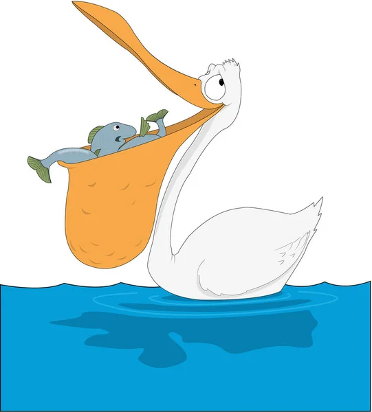 Pelikanen Med Beak Full Fisk Vektor Tecknad — Stock vektor