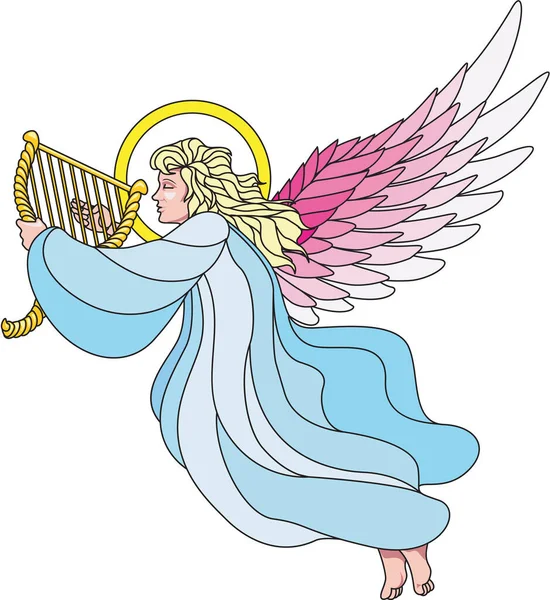 Ange Avec Illustration Vectorielle Harpe — Image vectorielle