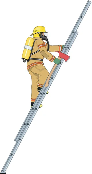 Feuerwehrmann Klettert Leiter Vector Illustration — Stockvektor