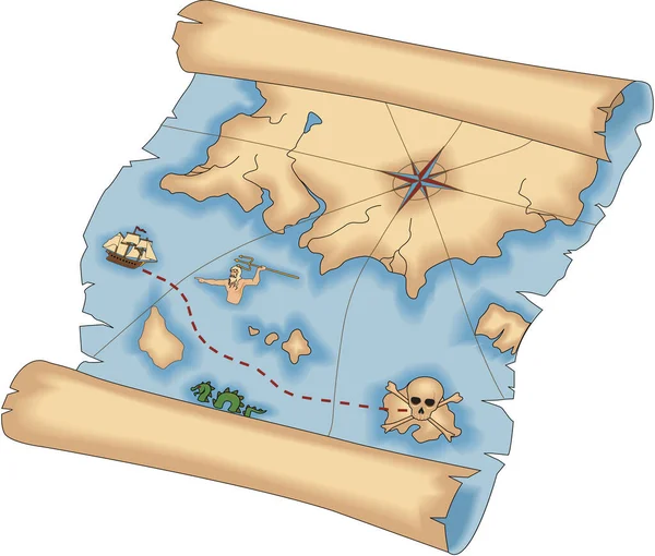 Pirate Treasures Map Vector Illustration — 스톡 벡터