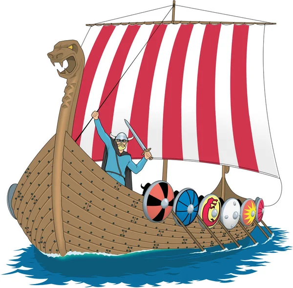 Viking Gemi Vektör Çizim — Stok Vektör