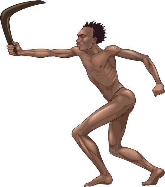 Aborigine Hození Boomerang Vector Illustration — Stockový vektor