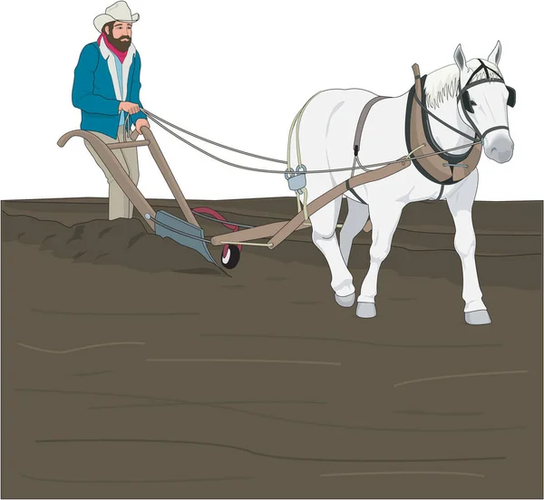 Plowing Field Vector Illustration — Vettoriale Stock