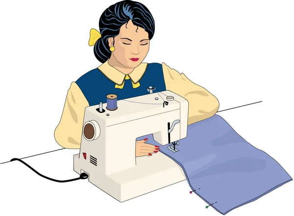 Seamstress Costura Vector Ilustração — Vetor de Stock