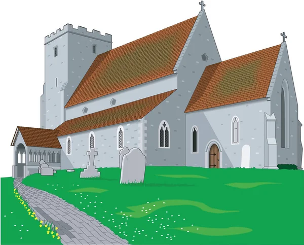 Campo Iglesia Vector Ilustración — Archivo Imágenes Vectoriales