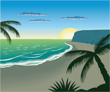 tropikal plaj vektör çizim
