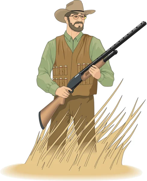 Hunter Con Escopeta Vector Ilustración — Vector de stock