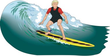 Dalga vektörü illüstrasyonunda sörfçü