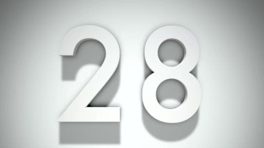 28 sayısının basit bir animasyonu beyaz bir arkaplandan ortaya çıkıyor ve tekrar çözülüyor. 3d görüntüleme, 3d illüstrasyon