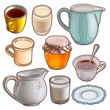 Çizgi film el çizimi nesneler kümesi