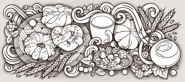 Иллюстрация векторных каракулей из еды и напитков. — стоковый вектор