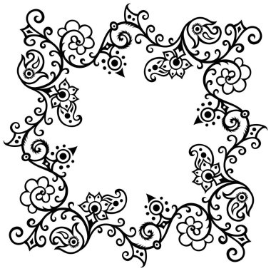 Çiçekli el çizimi vektör vintage kenarı.