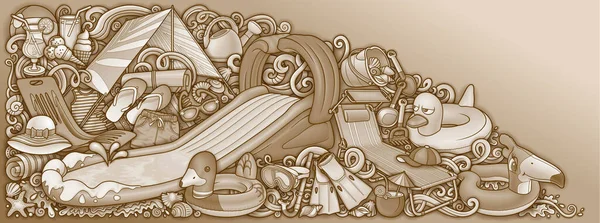 Kreskówka cute doodles ręcznie rysowane lato plaża dzieci rozrywka ilustracja. — Wektor stockowy