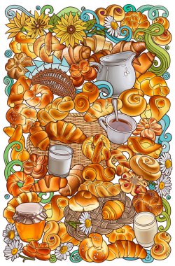 Yiyecek ve içecekler elle çizilmiş vektör çizimleri.