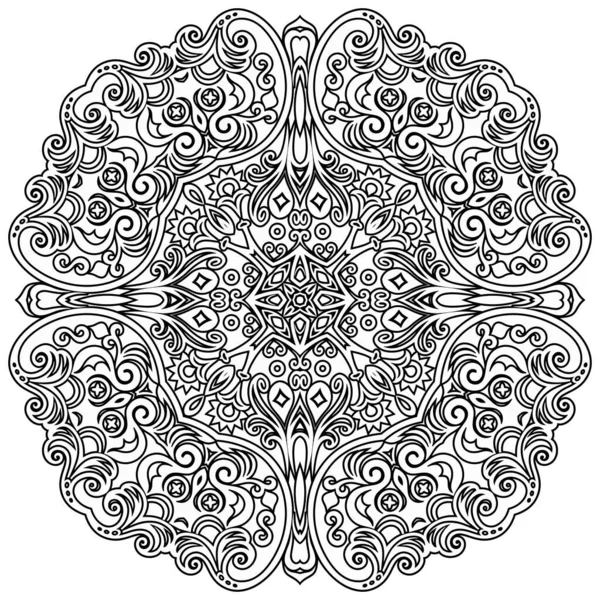 Vetor abstrato preto floral étnico redondo ornamental ilustração. — Vetor de Stock