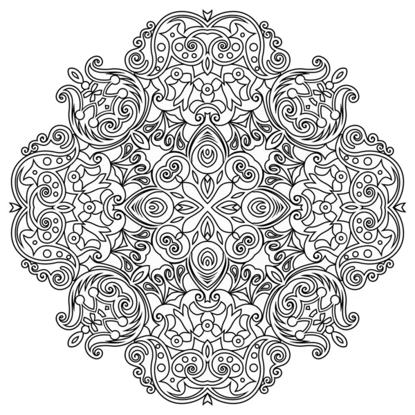 Vektor abstrakt svart blommig etnisk runda prydnad illustration. — Stock vektor