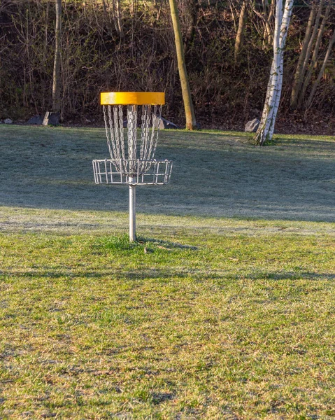 Disk golf sepeti sporları ve hobileri ilkbaharın başlarında açık havada