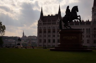 Fisherman Bastion from Kossuth Lajos Square on a cloudy day, Budapest, Hungary