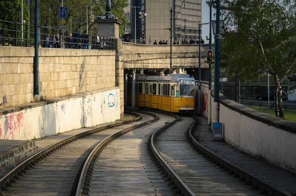 Yellow Retro Tram Budapest Hungary — Stock Fotó