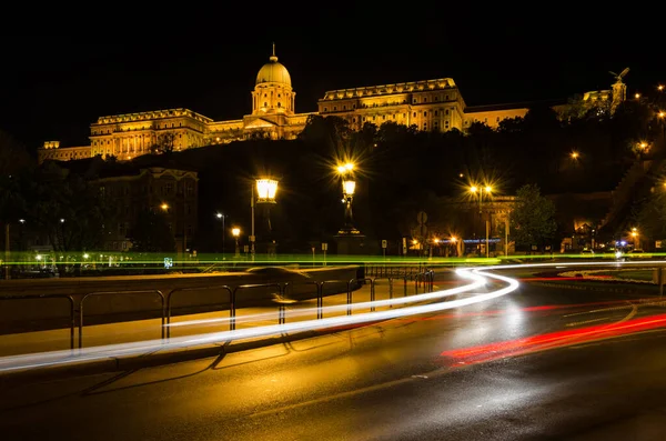 Budapester Burg Nachts Beleuchtet Ungarn — Stockfoto