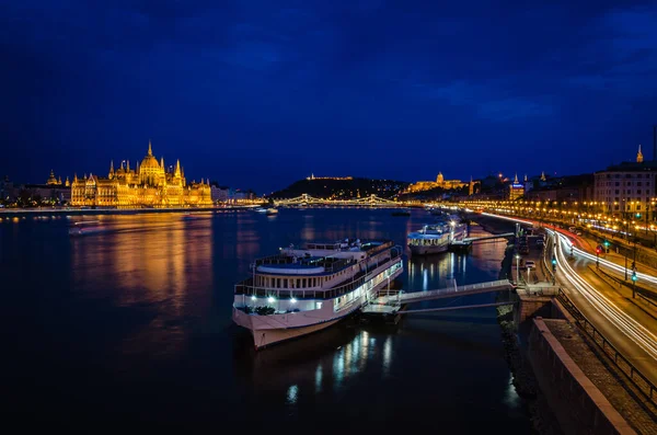 Ville Budapest Avec Parlement Hongrois Danube Nuit Budapest Hongrie — Photo