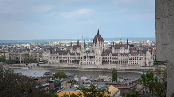 Ville Budapest Avec Parlement Hongrois Danube Par Temps Nuageux Budapest — Photo
