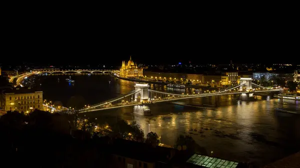 Paysage Urbain Budapest Avec Pont Chaîne Sur Danube Bâtiment Parlement — Photo