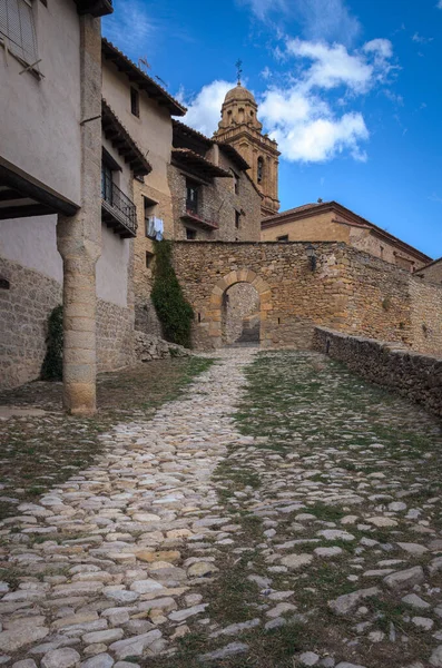 Calles Empedradas Casas Piedra Tradicionales Pueblo Medieval Mirambel Teruel España — Foto de Stock