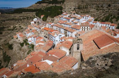 City landscape top view of the medieval village of Ares del Maestre, Castellon, Spain