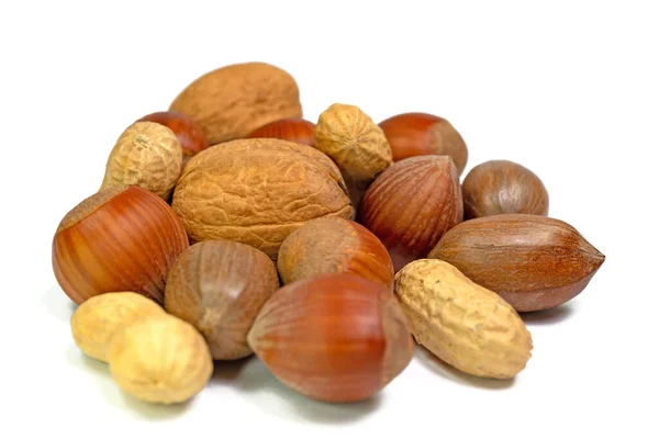 Různé Ořechy Bílém Pozadí — Stock fotografie
