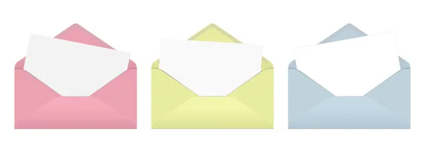 Três Envelopes Coloridos Contra Fundo Branco Ilustração — Fotografia de Stock