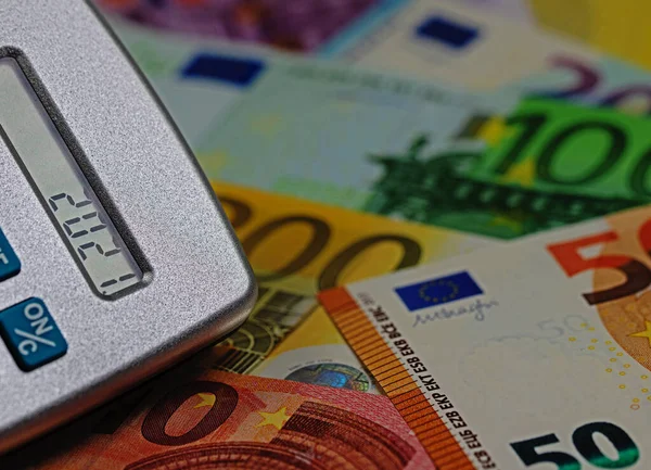 Banknoty Kalkulator Europejski Zbliżenie — Zdjęcie stockowe