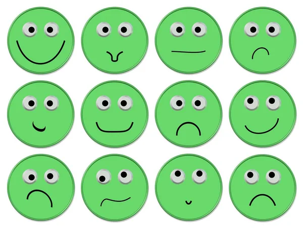 Viele Emoticons Mit Unterschiedlichen Gesichtsausdrücken — Stockfoto