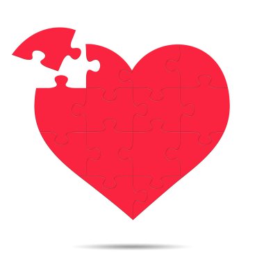 Beyaz arka plana karşı kırmızı kalp bulmacası