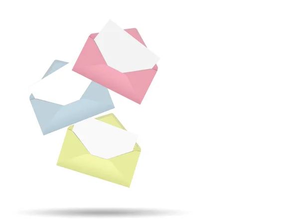 Drie Kleurrijke Enveloppen Tegen Witte Achtergrond Illustratie — Stockfoto