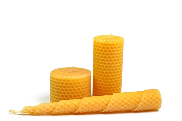 Beeswax Candles White Background — Stock Photo, Image
