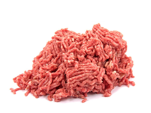 Chopped meat isolated against white background