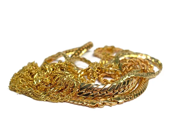 Gold Chains Gold Jewelry White Background — Stock Photo, Image